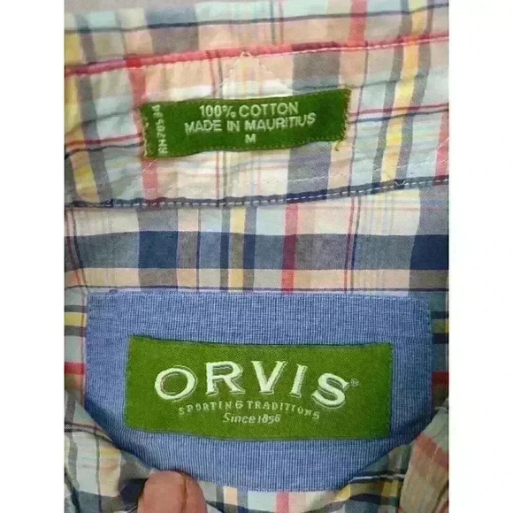 Orvis Shirt Adult Medium Plaid Casual Long Sleeve Mens Blue Red - Picture 4 of 7